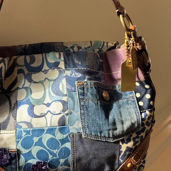 RARE! Y2K Vintage Coach Carly Shoulder Denim Patchwork Bag - Picture 4 of 8